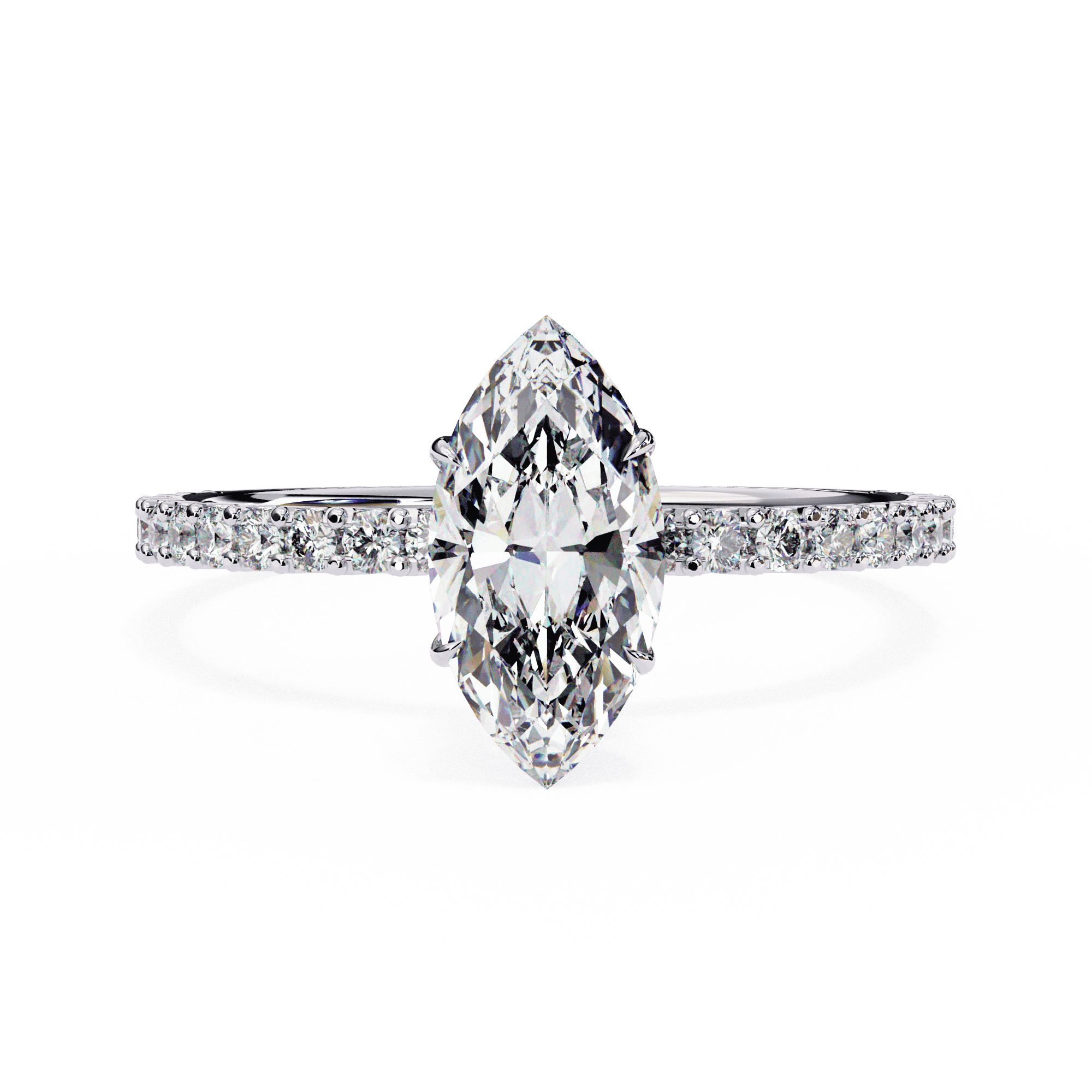 Marquise-Cut Diamond Engagement Ring with Pave Band